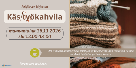Kirjaston käsityökahvilan mainos 16.11. klo 12-14