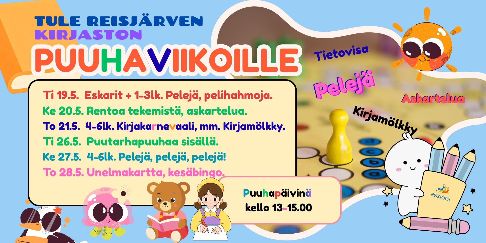 Reisjärven kirjaston puuhaviikot lapsille 19. - 28.5.2026.